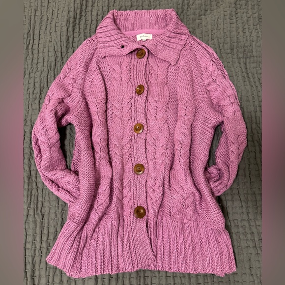 Bohme Womens Pink Chunky Cableknit Cardigan Sweater - Picture 3 of 7